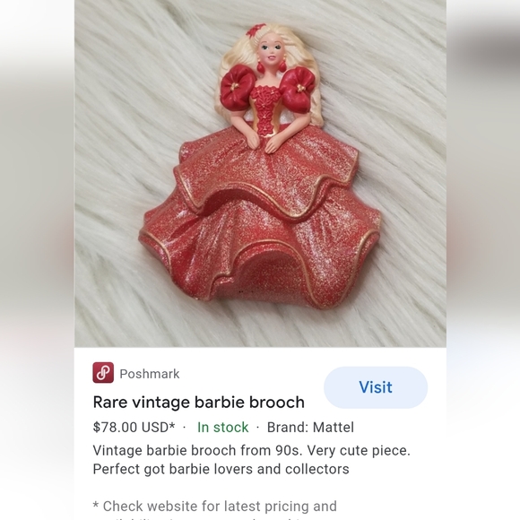 ❤️5/$25 Rare⭐NWT Vintage 1995 Hallmark Barbie Pin - Picture 5 of 5